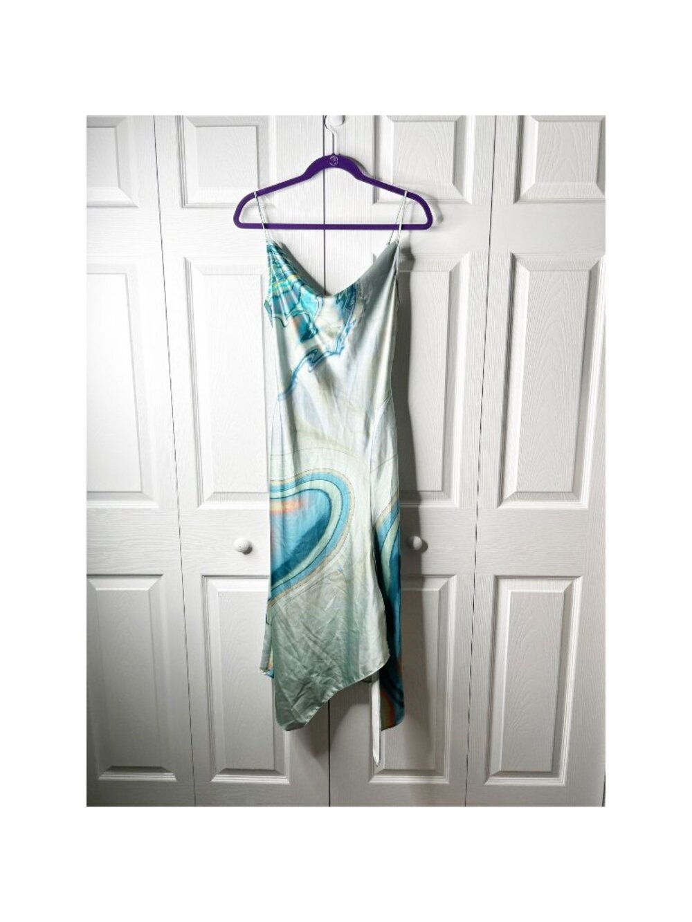Jonathan Simkhai Nellie Blue Watercolor Cowl Neck Satin Midi Dress Women's 4